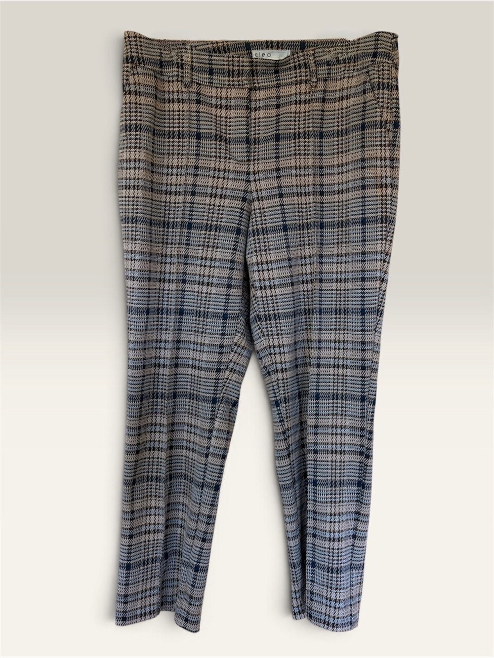 cleo Plaid Straight-Leg Ankle Pants in Beige and Black plaid neutral